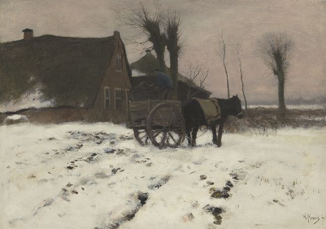 Mauve A.  | Een sneeuwlandschap met paard en wagen, olieverf op doek 51,7 x 71,2 cm, gesigneerd r.o.