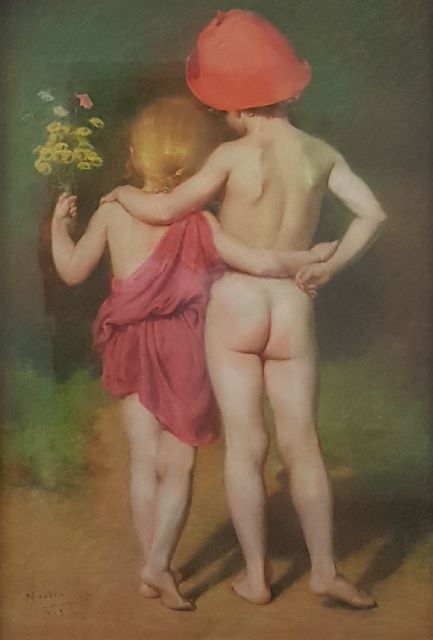 Moulin C.L.  | L'Amour au Biberon, pastel op papier 104,3 x 66,5 cm, gesigneerd l.o. en gedateerd 1913
