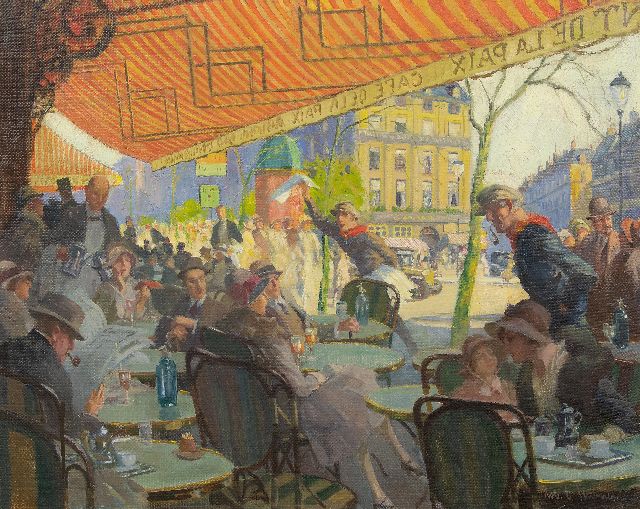 Stübner R.E.  | Terras van het Café de la Paix op de Place de l'Opéra in Parijs, olieverf op doek 60,2 x 75,0 cm, gesigneerd r.o.