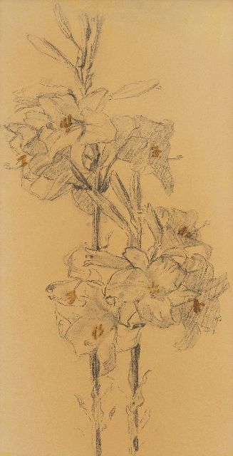 Leck B.A. van der | Lelies (mogelijk een van de studies voor het schilderij 'Lelies' uit 1922), grafiet en aquarel op papier 50,0 x 26,0 cm, gesigneerd verso en verso gedateerd 1922