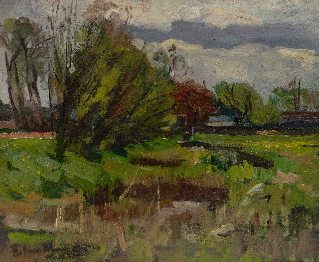 Wijngaerdt P.T. van | Landschap bij Amstelveen, olieverf op paneel 30,2 x 36,0 cm, gesigneerd l.o. en gedateerd '03
