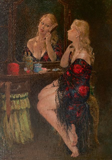 Maas H.F.H.  | Vrouw voor de spiegel, olieverf op doek 104,7 x 75,8 cm, gesigneerd l.o. en gedateerd 1963
