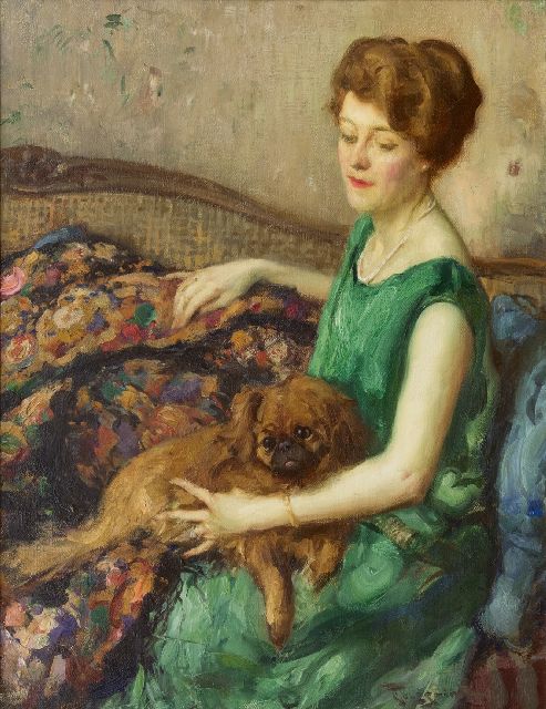 Fernand Toussaint | Vrouw in groene jurk, olieverf op doek, 73,4 x 56,7 cm, gesigneerd r.o. en zonder lijst