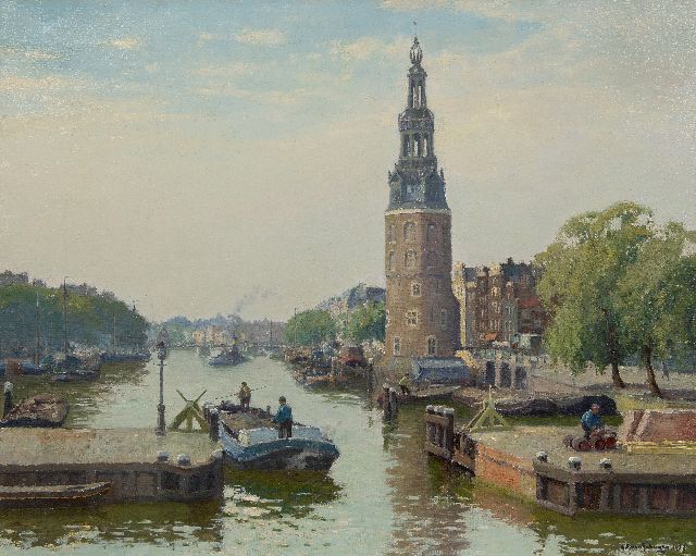 Schagen G.F. van | Gezicht op de Montelbaanstoren, Amsterdam i.o., olieverf op doek 80,7 x 101,5 cm, gesigneerd r.o. en gedateerd 1937