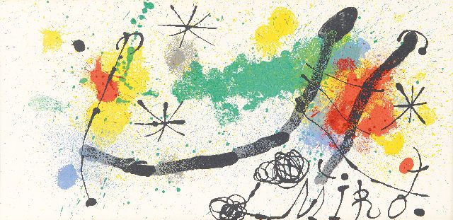 Miró (Joan Miró i Ferrà) J.  | Compositie i.o., litho op papier 24,4 x 65,3 cm, gesigneerd r.o. (in de steen)