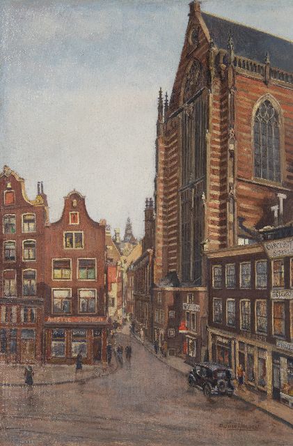 Haaren D.J. van | Achter de Nieuwe Kerk, Amsterdam, olieverf op doek 60,8 x 40,4 cm, gesigneerd r.o. en zonder lijst