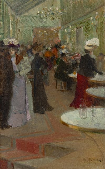 Abel-Truchet L.  | Le soir au café, olieverf op doek 48,5 x 29,4 cm, gesigneerd r.o. en te dateren ca. 1905