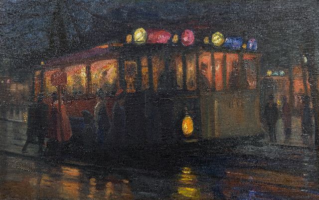 Richters M.J.  | Trams bij het Beursplein, Rotterdam, olieverf op doek 70,0 x 110,2 cm, gesigneerd l.o. en te dateren ca. 1913
