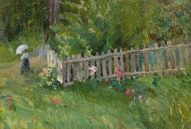 Fernand Toussaint | Wandeling in de tuin, olieverf op doek op board, 29,3 x 42,3 cm