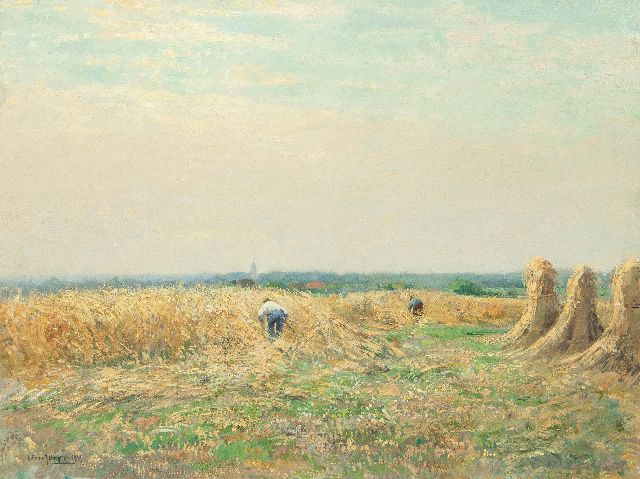 Schagen G.F. van | Rogge oogsten, olieverf op doek 60,5 x 80,7 cm, gesigneerd l.o. en gedateerd 1927