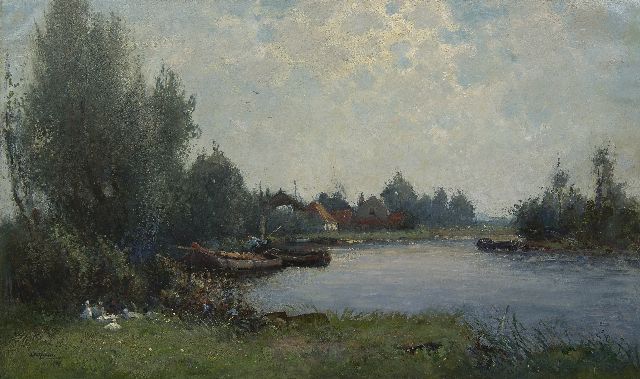 Schagen G.F. van | Morgenstond bij De Kaag, olieverf op doek 65,5 x 110,5 cm, gesigneerd l.o. en op spieraam gedateerd 1916