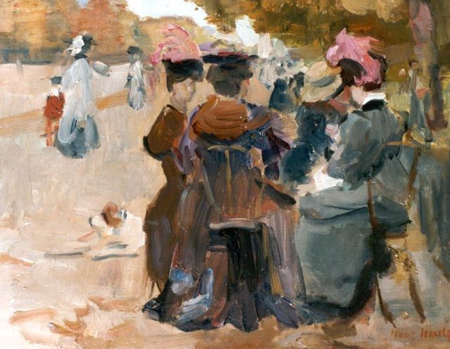 Israels I.L.  | Vrouwen op een terras in Bois de Boulogne, olieverf op doek 32,5 x 41,0 cm, gesigneerd r.o.