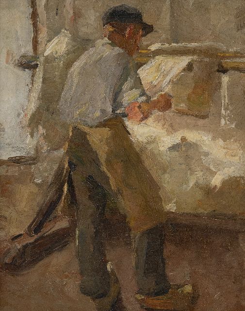 Rappard A.G.A. van | Jonge arbeider aan een spanbok, olieverf op doek 33,1 x 26,3 cm, te dateren ca. 1890-1891