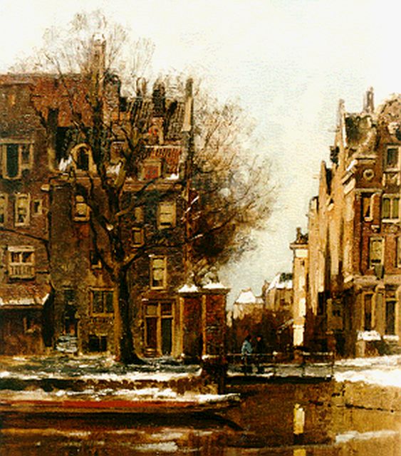 Klinkenberg J.C.K.  | Winters gezicht op Amsterdamse gracht, olieverf op doek 47,0 x 39,0 cm, gesigneerd r.o.