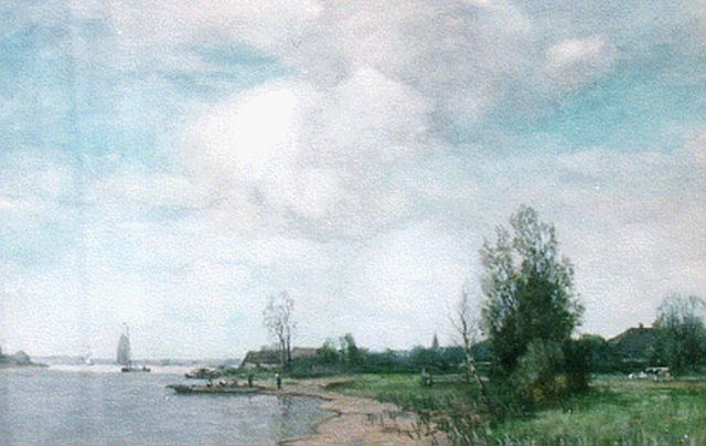 Höppe F.B.  | IJsselgezicht met veerpontje, aquarel op papier 39,1 x 56,2 cm, gesigneerd r.o.