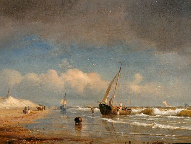 Kummer C.R.  | Vissersboten langs de kust, olieverf op doek 19,2 x 23,9 cm, gesigneerd l.o. en gedateerd 1854