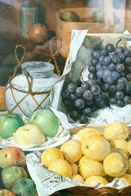 Schild M.J.  | Vruchtenstilleven met druiven en citroenen, aquarel op papier 50,9 x 35,2 cm, gesigneerd r.o.