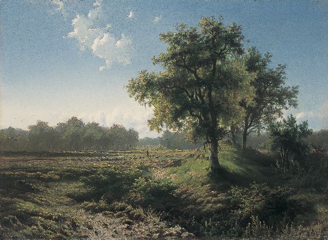 Gabriel P.J.C.  | Veluws landschap, olieverf op paneel 28,4 x 39,0 cm, gesigneerd r.o. en te dateren ca. 1850