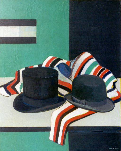Kagie J.L.  | Stilleven met hoge hoed en bolhoed, olieverf op doek 100,1 x 80,4 cm, gesigneerd r.o.