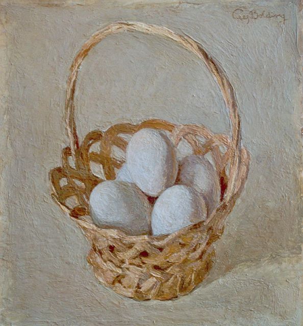 Bolding C.  | Gevlochten mandje met eieren, olieverf op paneel 28,3 x 25,6 cm, gesigneerd r.b.
