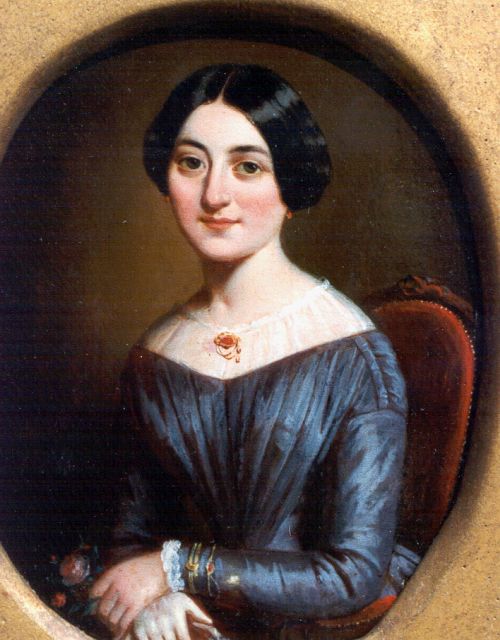 Calisch M.  | Portret van een elegante jonge vrouw, olieverf op paneel 14,0 x 10,5 cm, gesigneerd l.l.