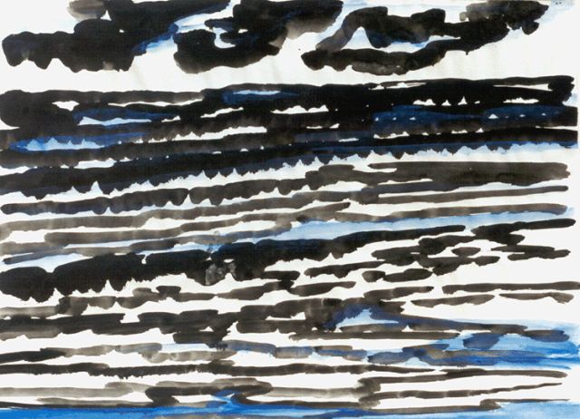 Benner G.  | Zee en wolken, gouache op papier 51,0 x 66,0 cm, gesigneerd r.o. en te dateren ca. 1951