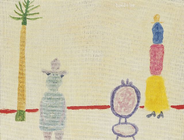 Jan Roëde | Figuren met palmboom, olieverf op doek, 45,9 x 59,9 cm, gesigneerd m.b. en gedateerd '69