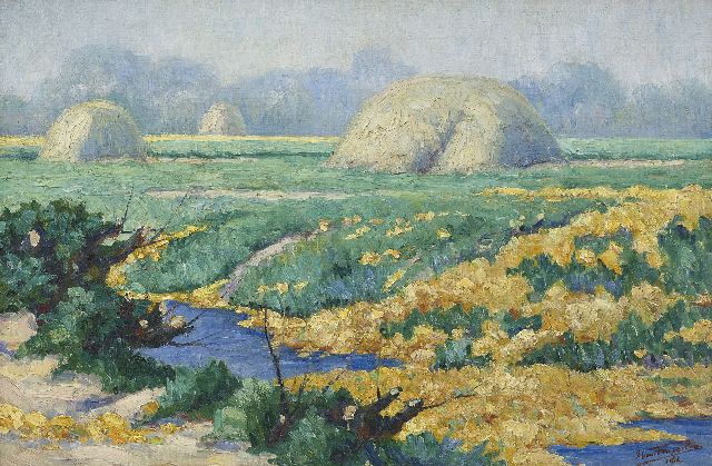 Tongerloo F. van | Gracht met bloemen, olieverf op doek 40,5 x 60,5 cm, gesigneerd r.o. en gedateerd 1916