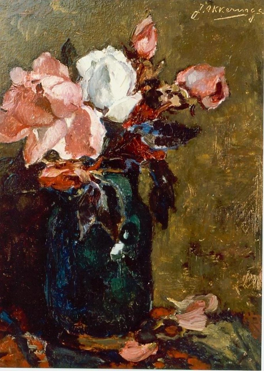 Akkeringa J.E.H.  | 'Johannes Evert' Hendrik Akkeringa, A flower still life, Öl auf Tafel 27,0 x 21,0 cm, signed u.r.