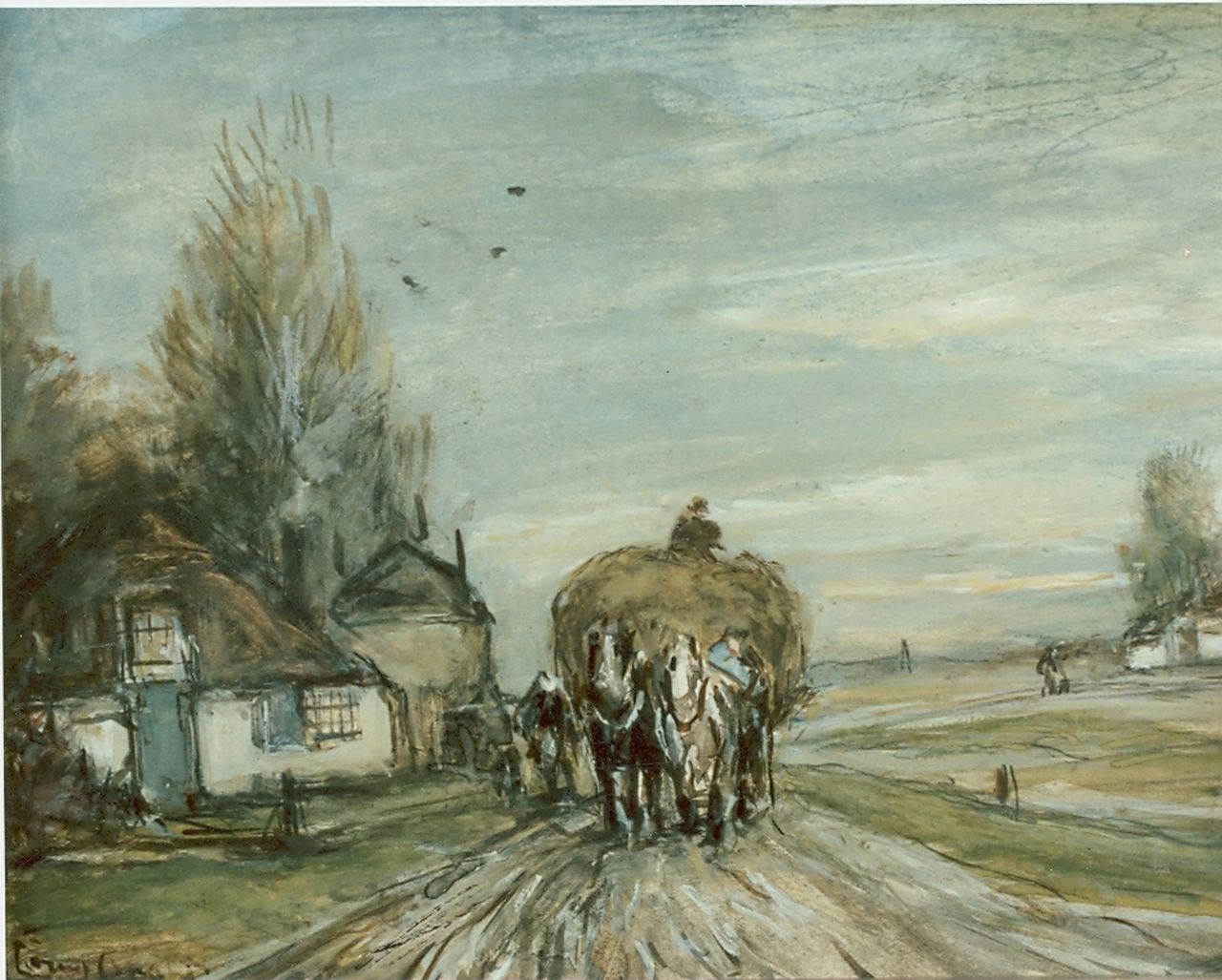 Apol L.F.H.  | Lodewijk Franciscus Hendrik 'Louis' Apol, The hay harvest, Aquarell auf Papier 15,5 x 19,5 cm, signed l.l.