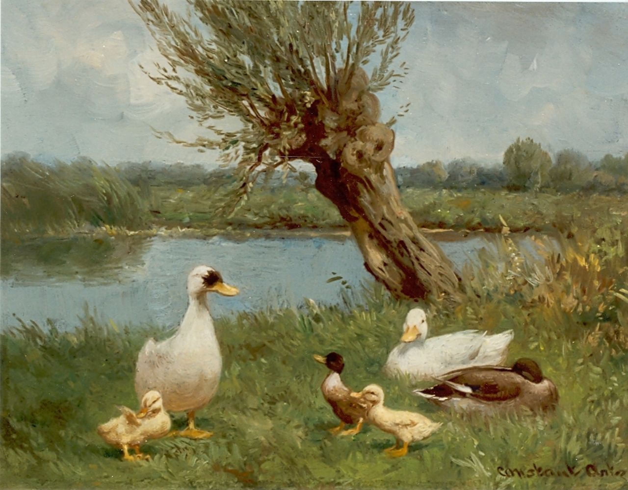 Artz C.D.L.  | 'Constant' David Ludovic Artz, Ducks on the riverbank, Öl auf Malereifaser 18,0 x 24,0 cm, signed l.r.