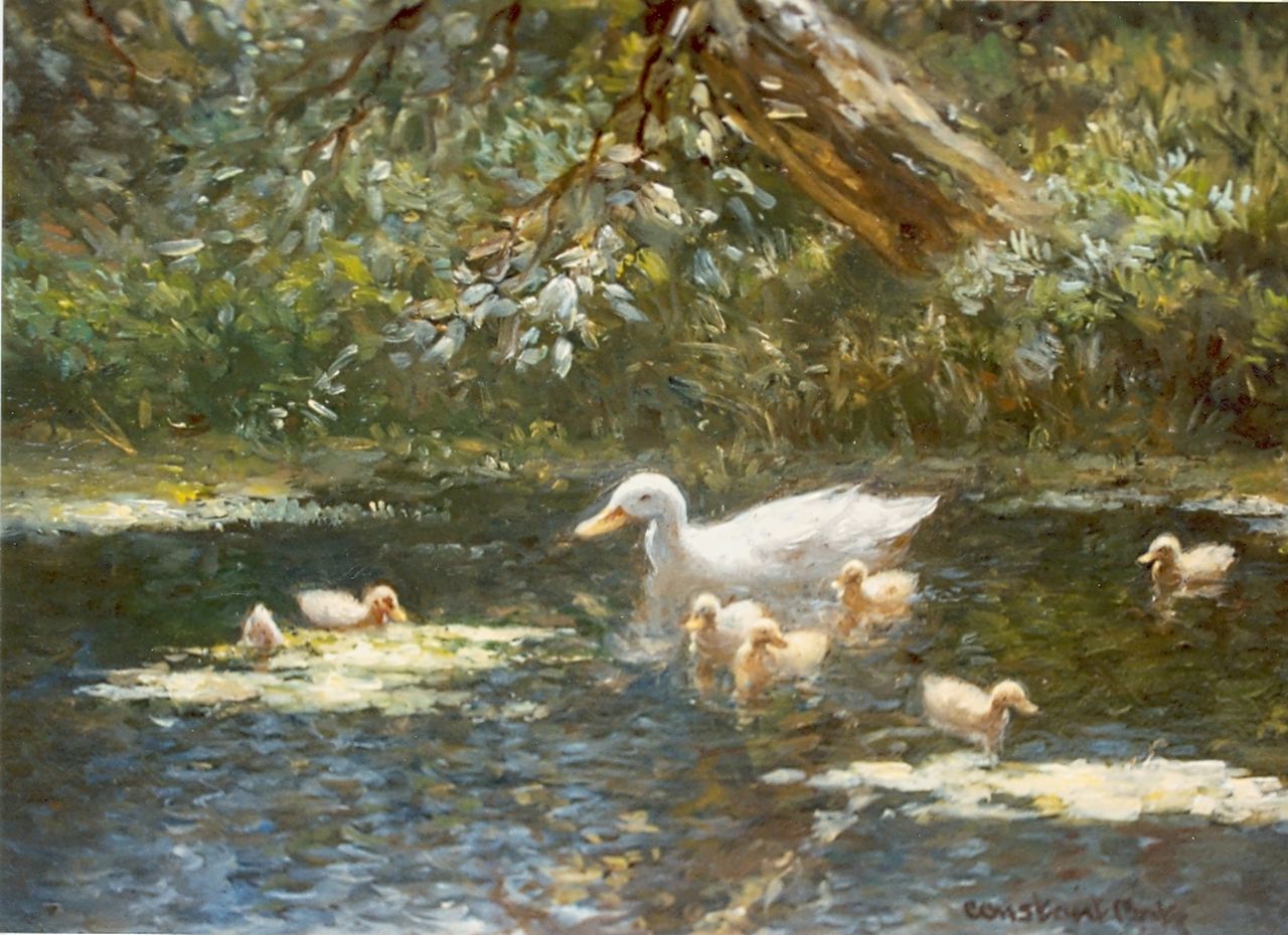 Artz C.D.L.  | 'Constant' David Ludovic Artz, Duck with ducklings in a pond, Öl auf Holz 18,0 x 24,0 cm, signed l.r.