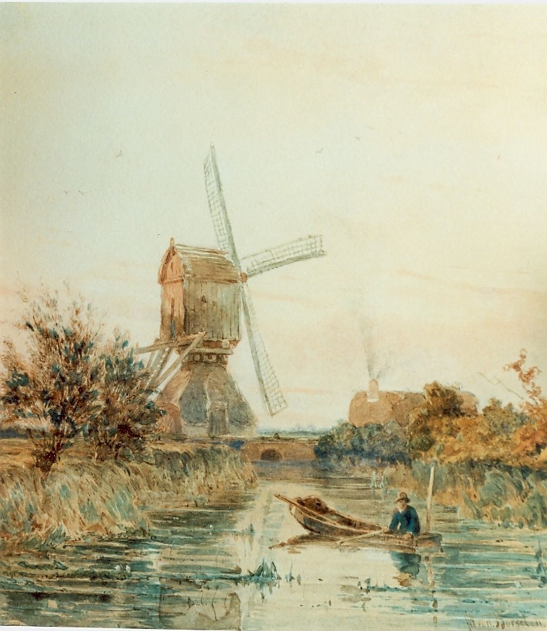 Borselen J.W. van | Jan Willem van Borselen, A polder landscape, Aquarell auf Papier 22,0 x 21,0 cm, signed l.r. und dated 1861
