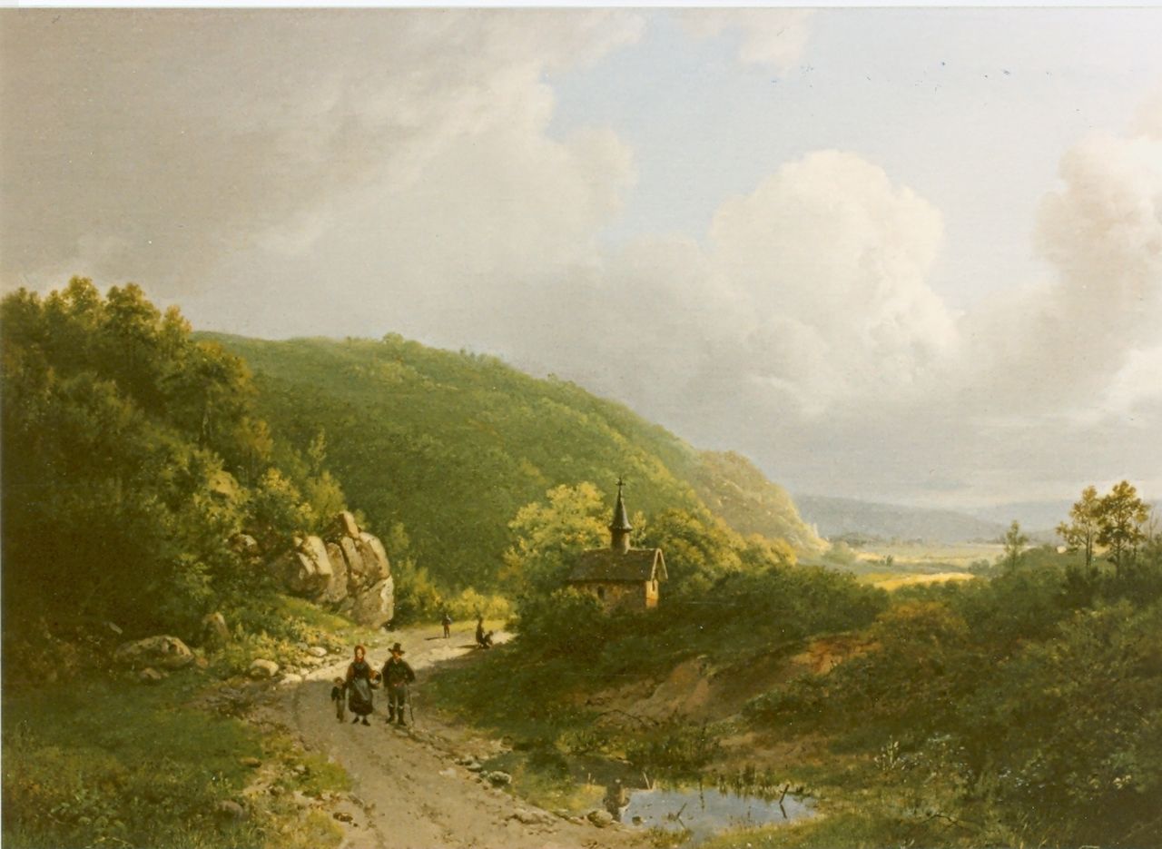 Koekkoek B.C.  | Barend Cornelis Koekkoek, Travellers in a summer landscape, Öl auf Leinwand 37,5 x 47,0 cm, signed m.o. und dated 1833