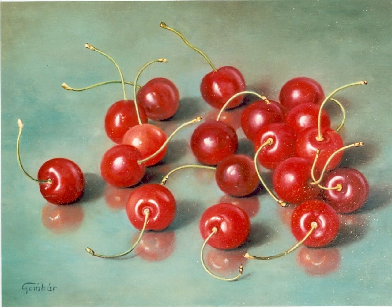 Gombar A.  | Andras Gombar, Cherries, Öl auf Holz 18,0 x 24,0 cm, signed l.l.