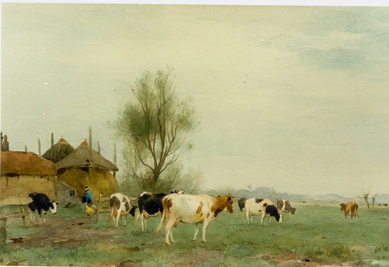 Groenewegen A.J.  | Adrianus Johannes Groenewegen, Cows in a meadow, Aquarell auf Papier 30,0 x 21,0 cm, signed l.r.