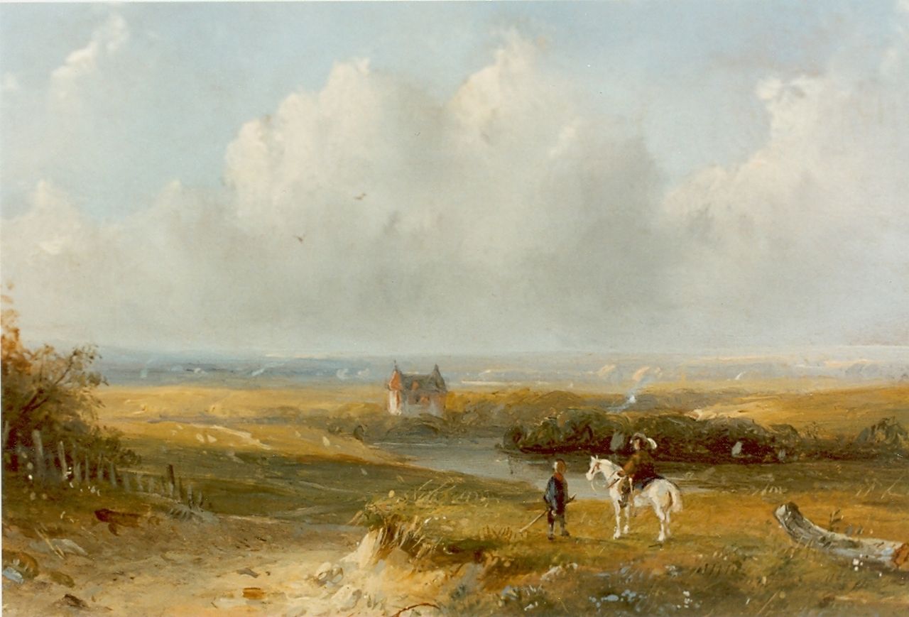 Hans J.G.  | Josephus Gerardus Hans, Travellers in a summer landscape, Öl auf Holz 13,0 x 17,0 cm, signed l.l.