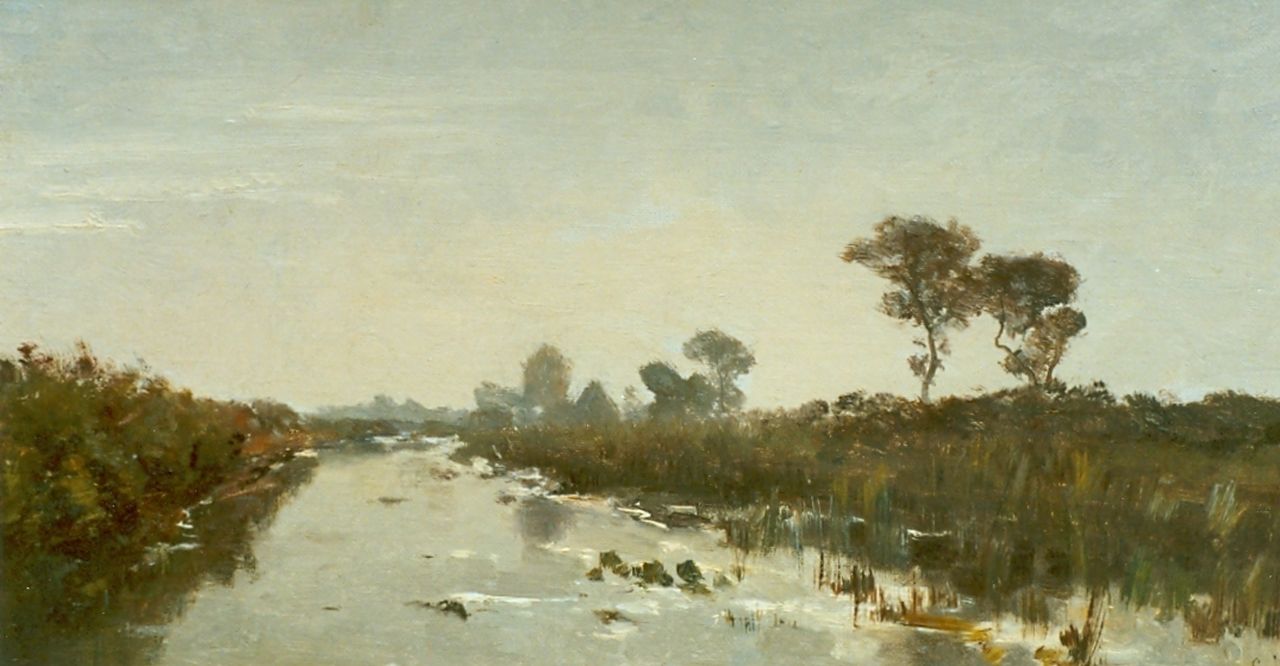 Gabriel P.J.C.  | Paul Joseph Constantin 'Constan(t)' Gabriel, Canal in a polder landscape, Öl auf Leinwand auf Holz 22,7 x 43,6 cm, signed l.r.