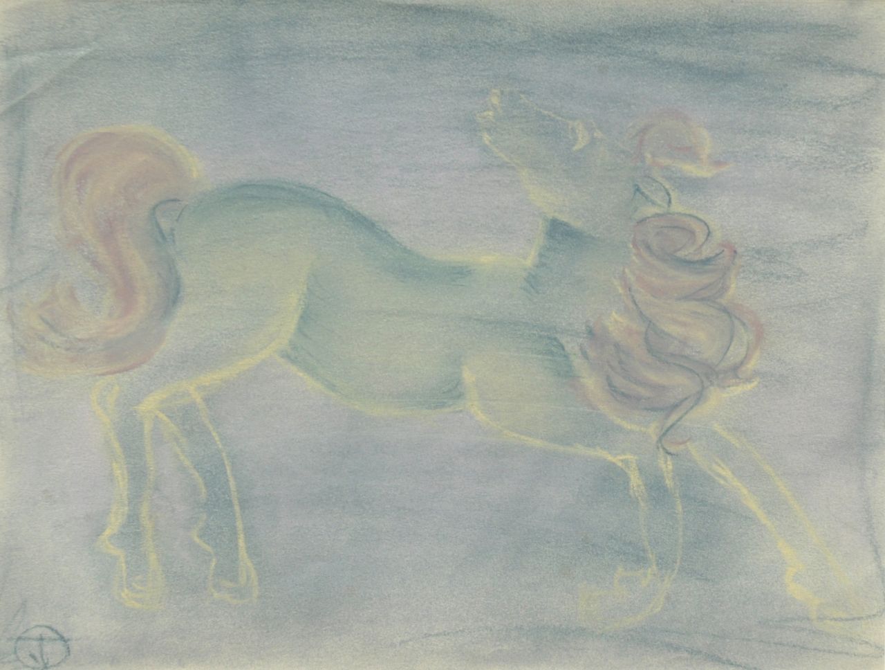 Oranje-Nassau (Prinses Beatrix) B.W.A. van | Beatrix Wilhelmina Armgard van Oranje-Nassau (Prinses Beatrix), Horse, Pastell auf Papier 23,2 x 30,3 cm, signed with monogram TvO