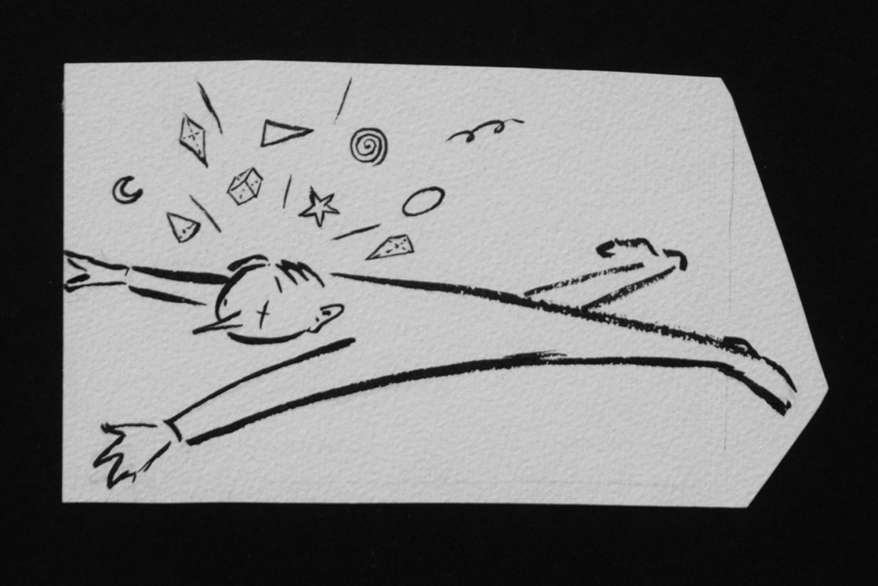 Oranje-Nassau (Prinses Beatrix) B.W.A. van | Beatrix Wilhelmina Armgard van Oranje-Nassau (Prinses Beatrix), Knocked out, Bleistift und Ausziehtusche auf Papier 7,3 x 13,4 cm, executed August 1960