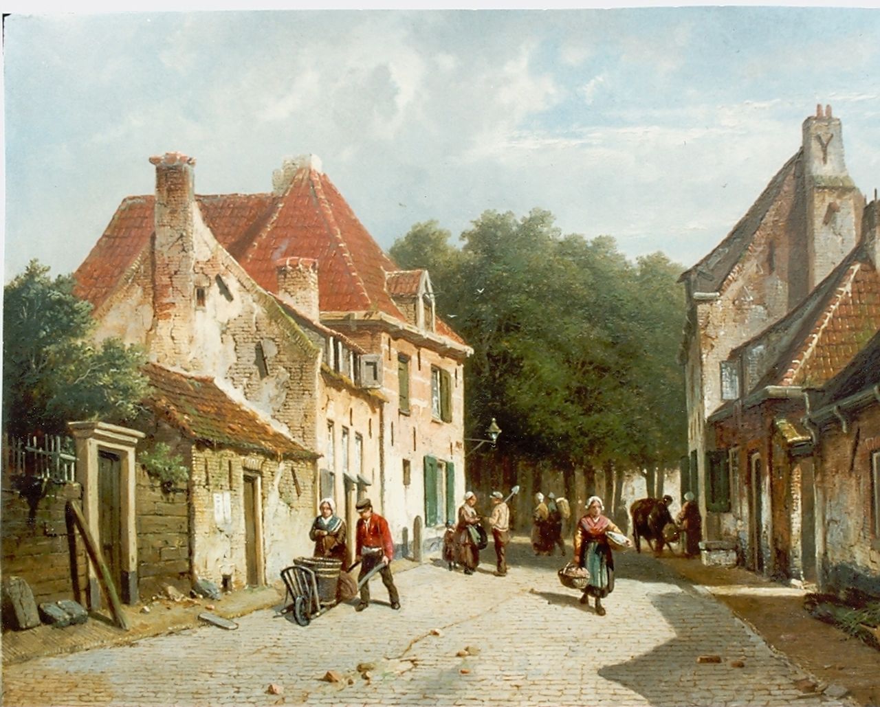 Eversen A.  | Adrianus Eversen, A Dutch town in summer, Öl auf Holz 33,0 x 43,7 cm, signed l.r.