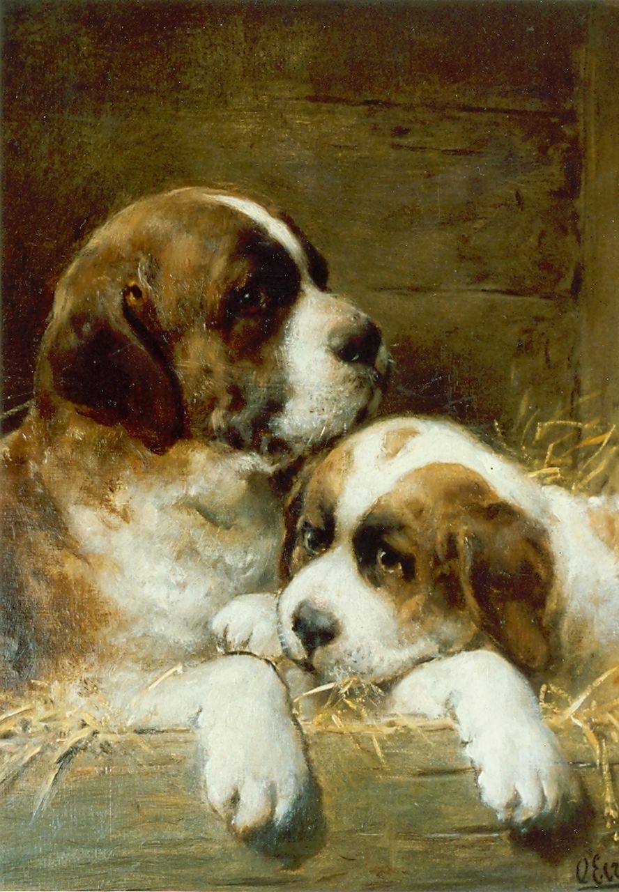 Eerelman O.  | Otto Eerelman, St.Bernhard puppies, Öl auf Leinwand 45,5 x 35,5 cm, signed l.r.