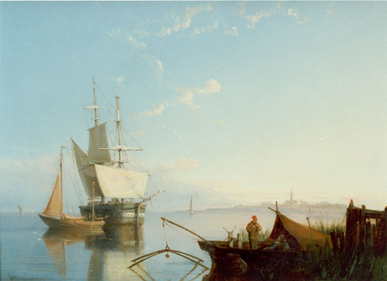 Dommerson W.R.  | William Raymond Dommerson, Shipping in an estuary, Öl auf Leinwand 30,5 x 40,5 cm, signed l.l.