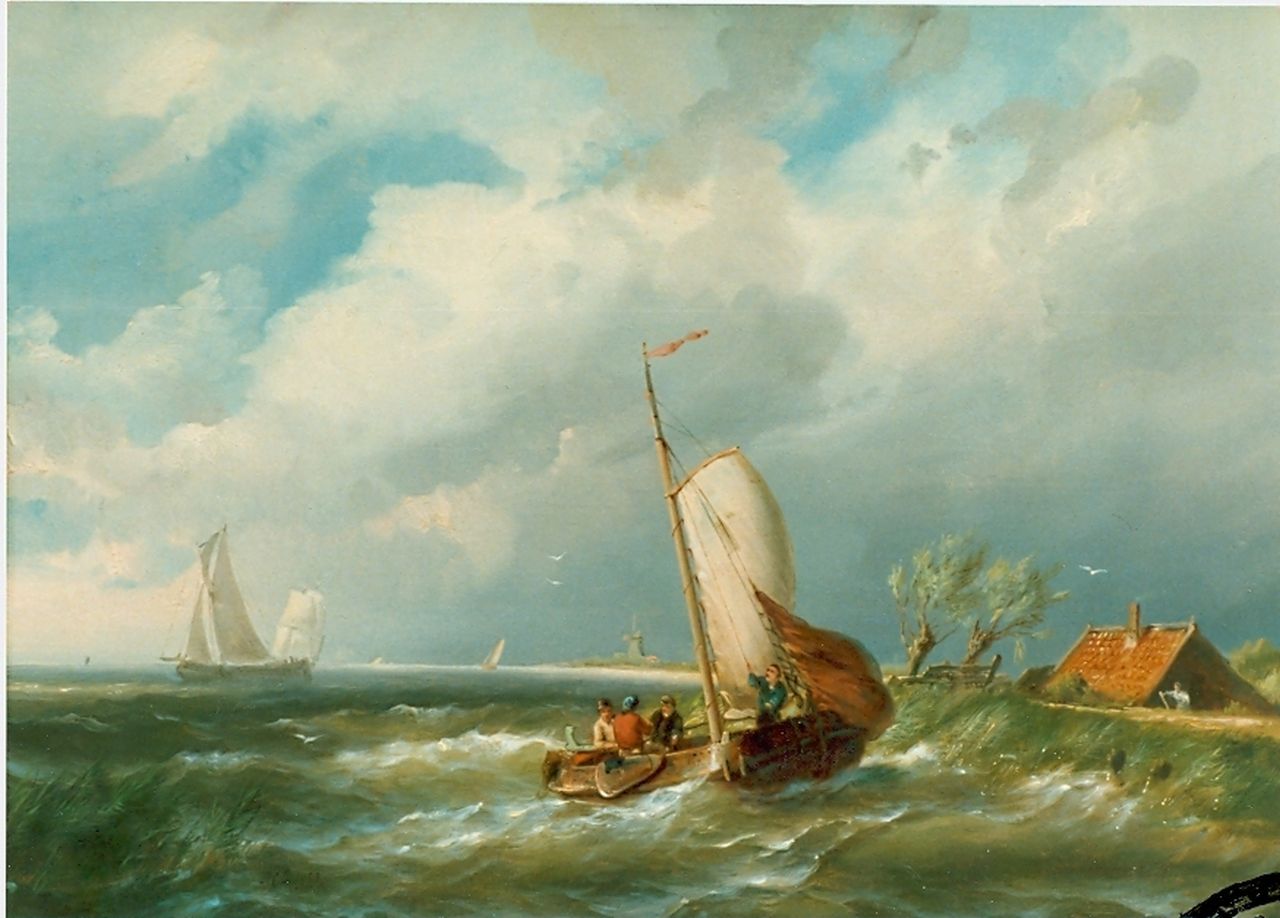 Dommershuijzen P.C.  | Pieter Cornelis Dommershuijzen, Sailing boats in choppy waters, Öl auf Leinwand 34,8 x 46,3 cm, signed l.l. und dated 1858
