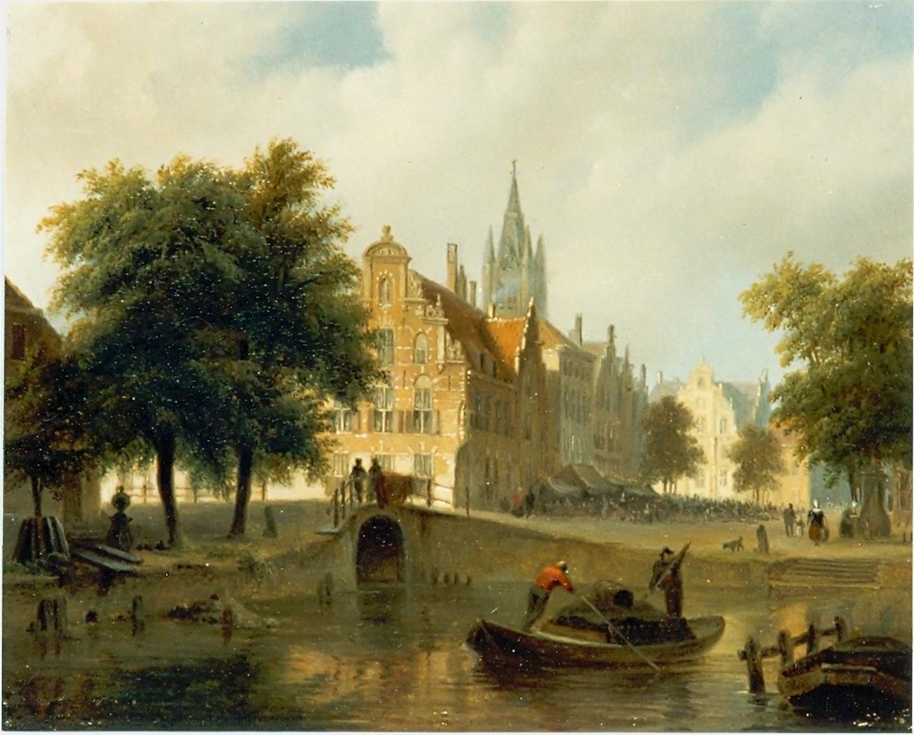 Hove B.J. van | Bartholomeus Johannes 'Bart' van Hove, Stadtbild mit der Alten Kirche von Delft, Öl auf Holz 16,0 x 20,0 cm, signed signed on the reverse