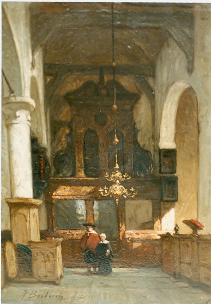 Bosboom J.  | Johannes Bosboom, Church interior with figures, Öl auf Holz 24,0 x 17,0 cm, signed l.l.