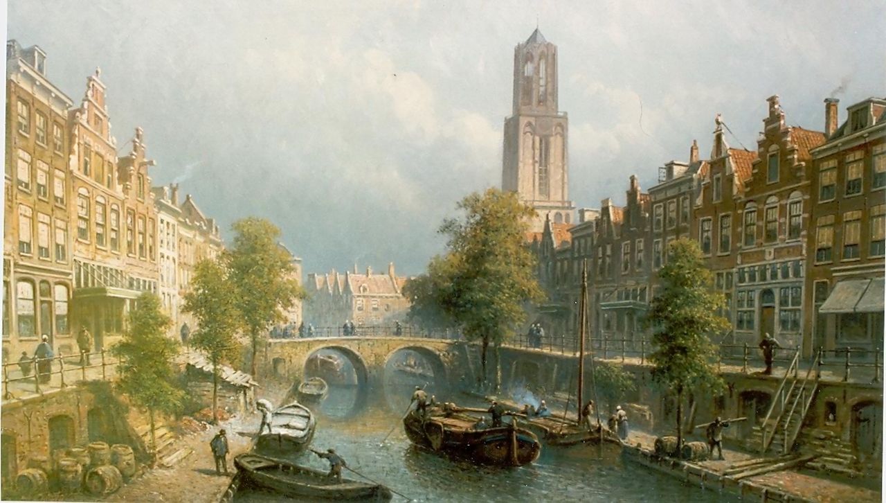 Hilverdink E.A.  | Eduard Alexander Hilverdink, A view of the Oudegracht, Utrecht, Öl auf Leinwand 46,0 x 77,0 cm, signed l.l. und dated '88