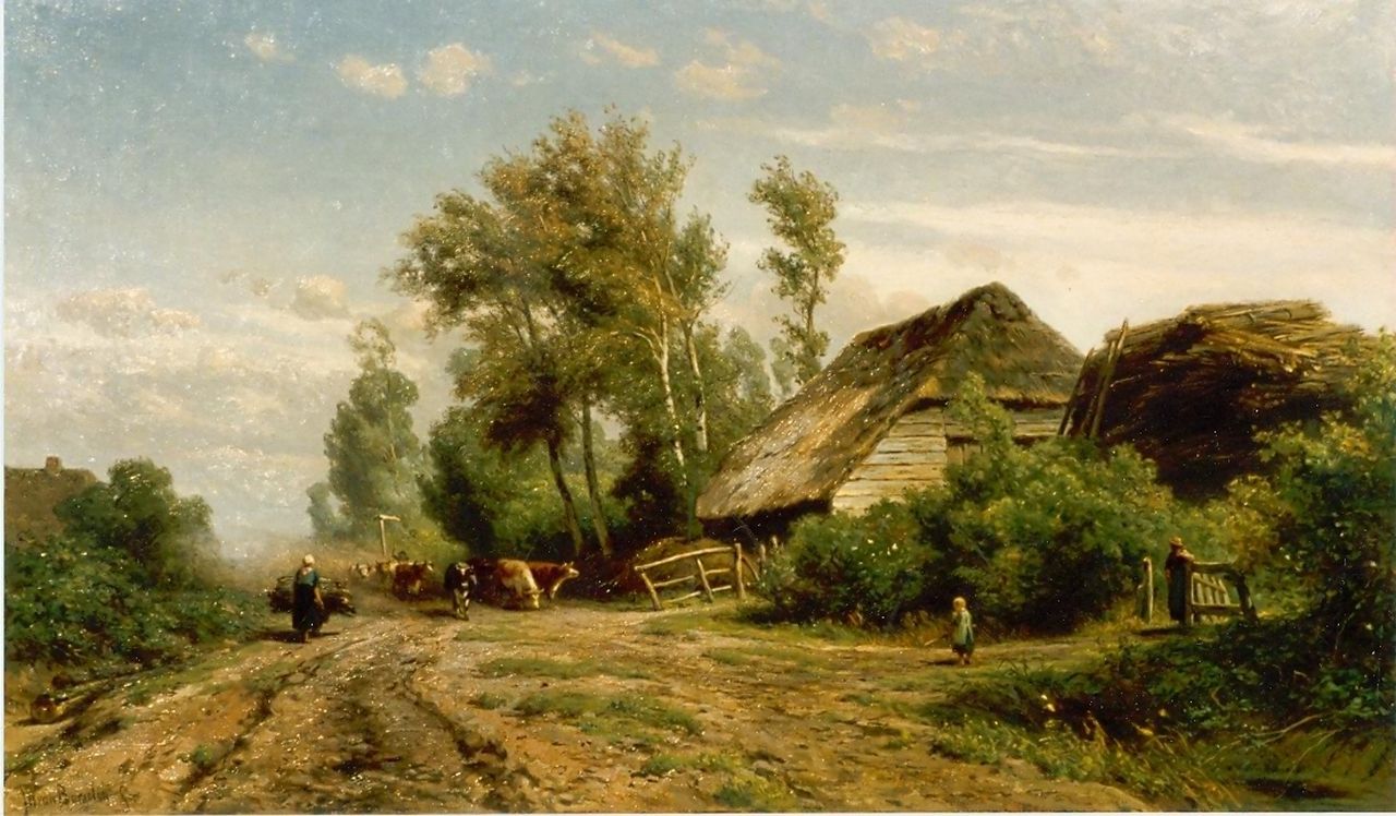 Borselen J.W. van | Jan Willem van Borselen, A farm, Öl auf Leinwand 65,0 x 105,0 cm, signed l.l.