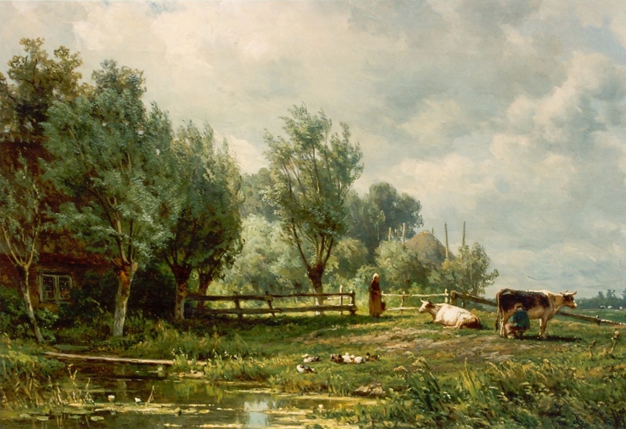 Borselen J.W. van | Jan Willem van Borselen, Cows in a meadow, Öl auf Leinwand 29,0 x 44,6 cm, signed l.r.