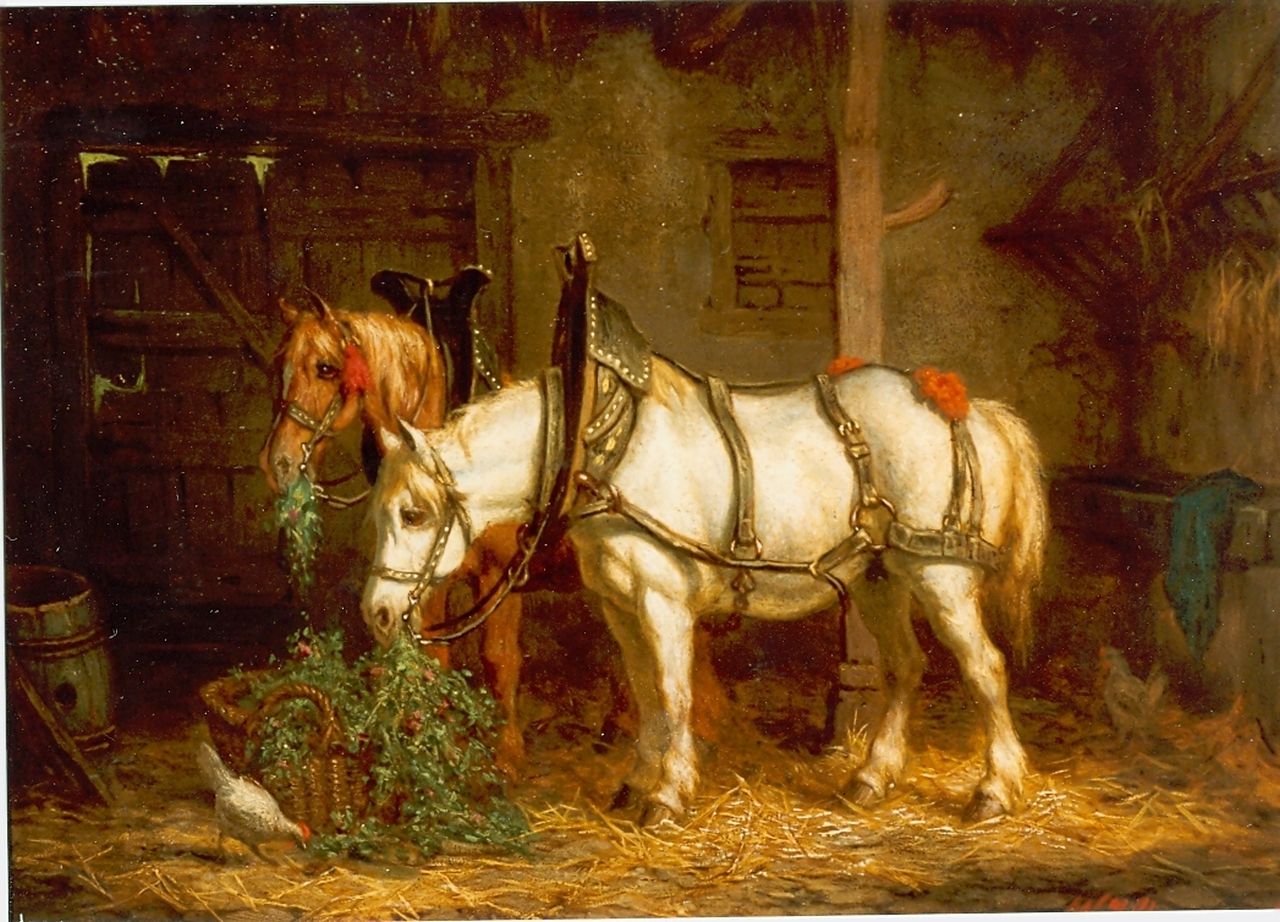 Boogaard W.J.  | Willem Johan Boogaard, A stable interior with horses, Öl auf Holz 19,8 x 26,9 cm, signed l.r.